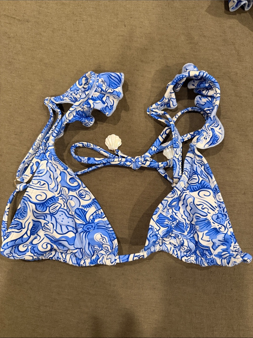 Blue & White Patterned Triangle Bikini Top